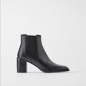 ZARA leather heeled ankle boots with goring